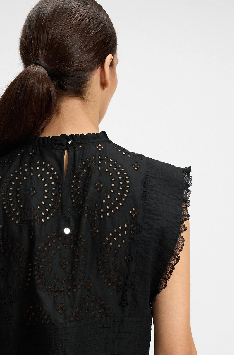 Regular-fit blouse cotton broderie with pleat details