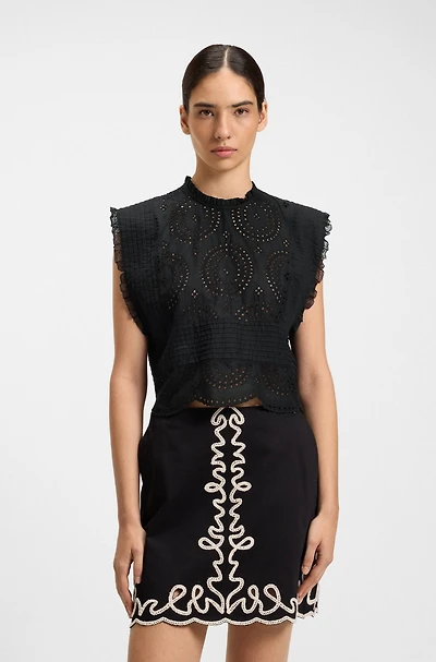 Regular-fit blouse cotton broderie with pleat details