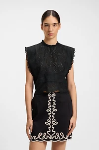 Regular-fit blouse cotton broderie with pleat details