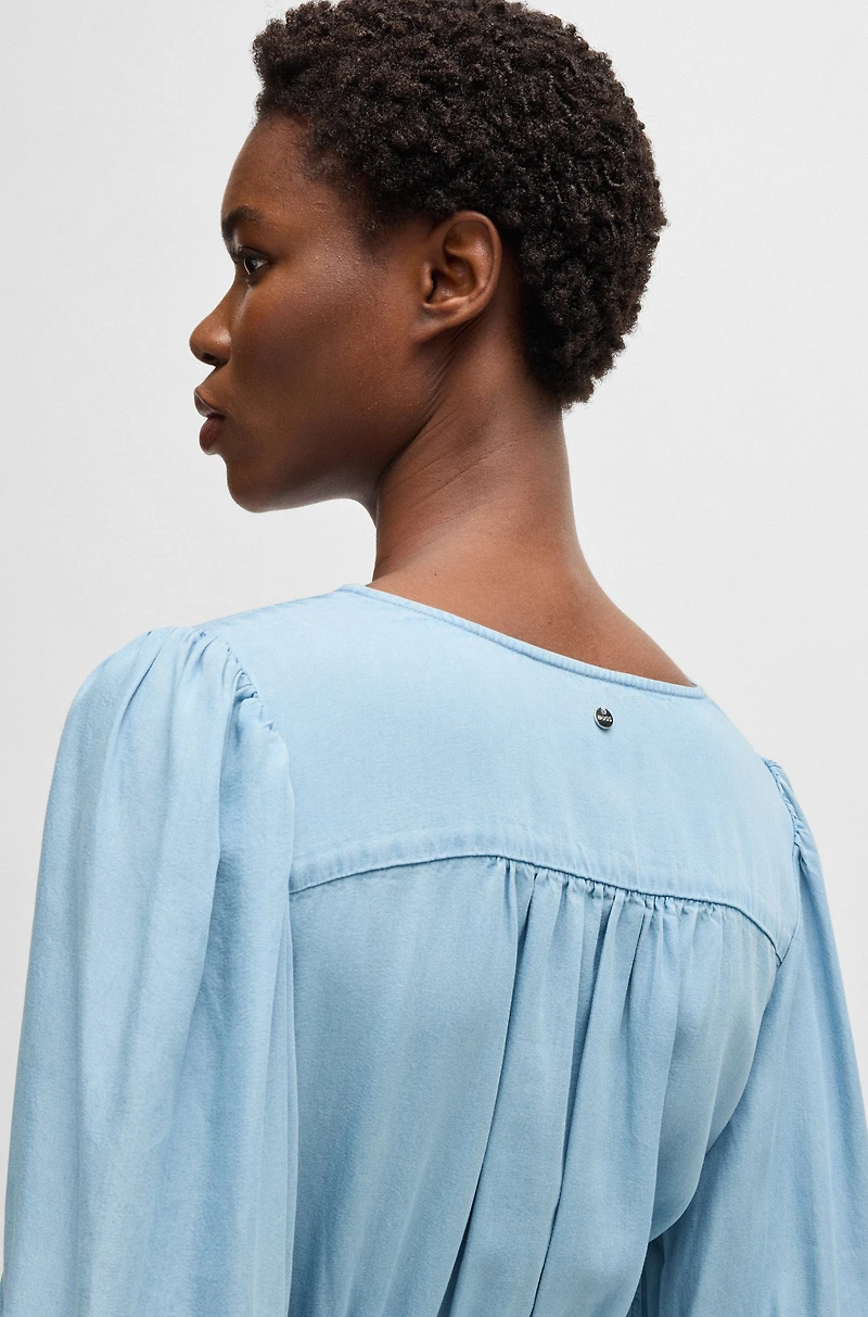 Puff-sleeve dress with elasticated waist