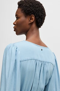 Puff-sleeve dress with elasticated waist