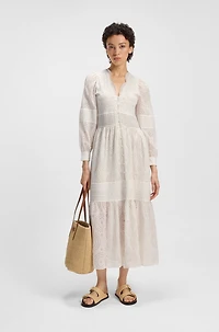 Pleat-detail dress cotton broderie