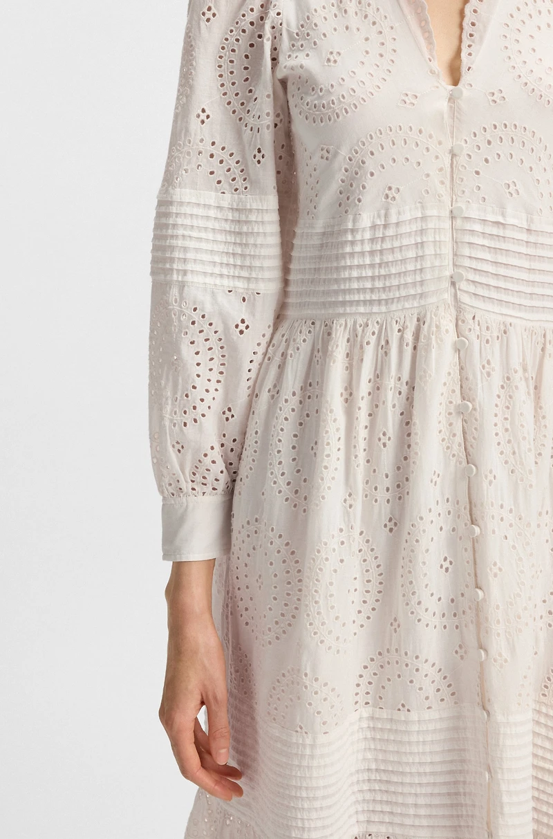 Pleat-detail dress cotton broderie