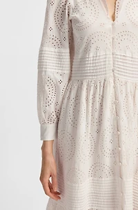 Pleat-detail dress cotton broderie