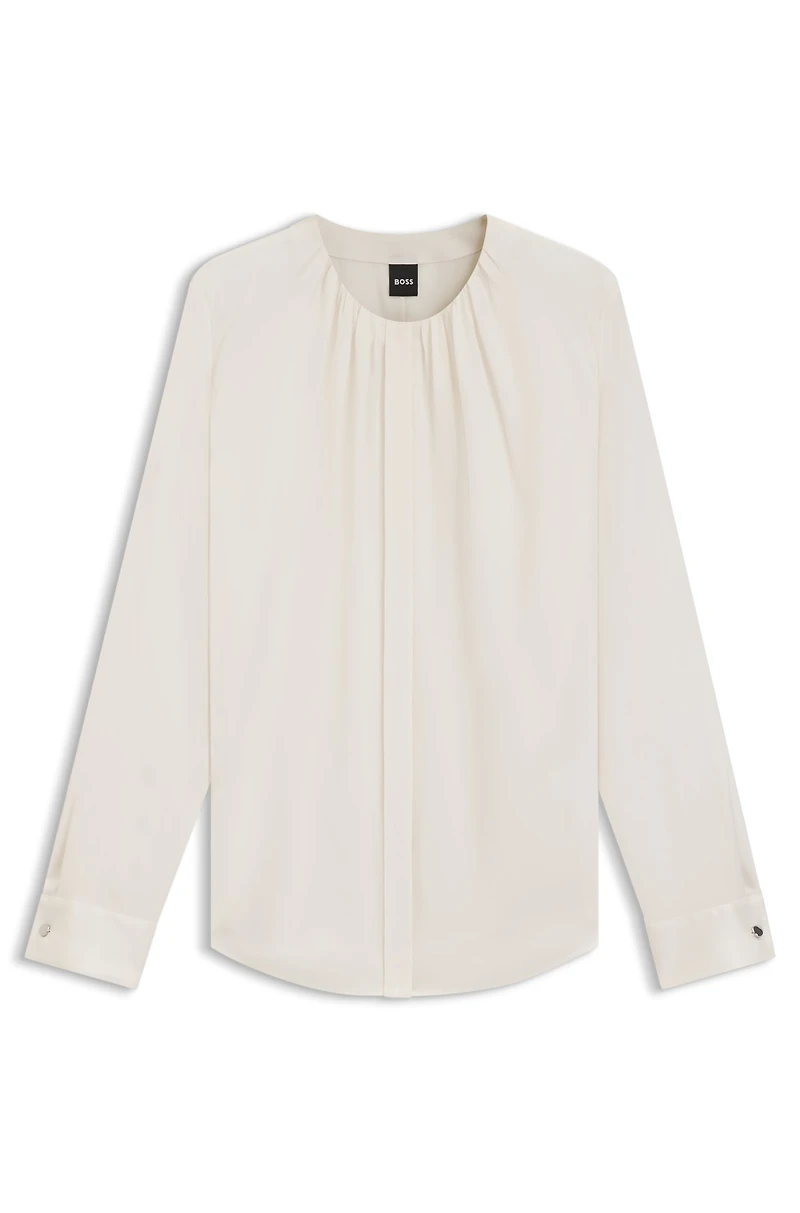 Collarless regular-fit blouse stretch silk