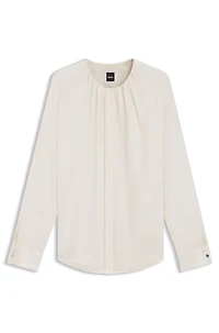 Collarless regular-fit blouse stretch silk