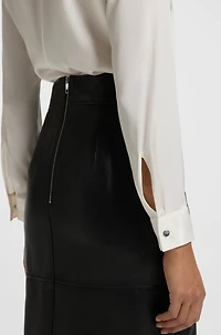 Collarless regular-fit blouse stretch silk