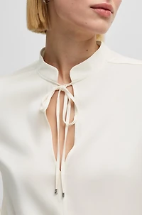 Relaxed-fit blouse stretch silk with keyhole neckline