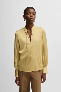 Relaxed-fit blouse stretch silk with keyhole neckline