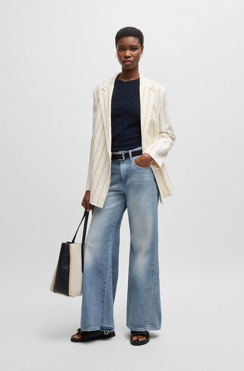 Flared-leg jeans blue comfort-stretch denim