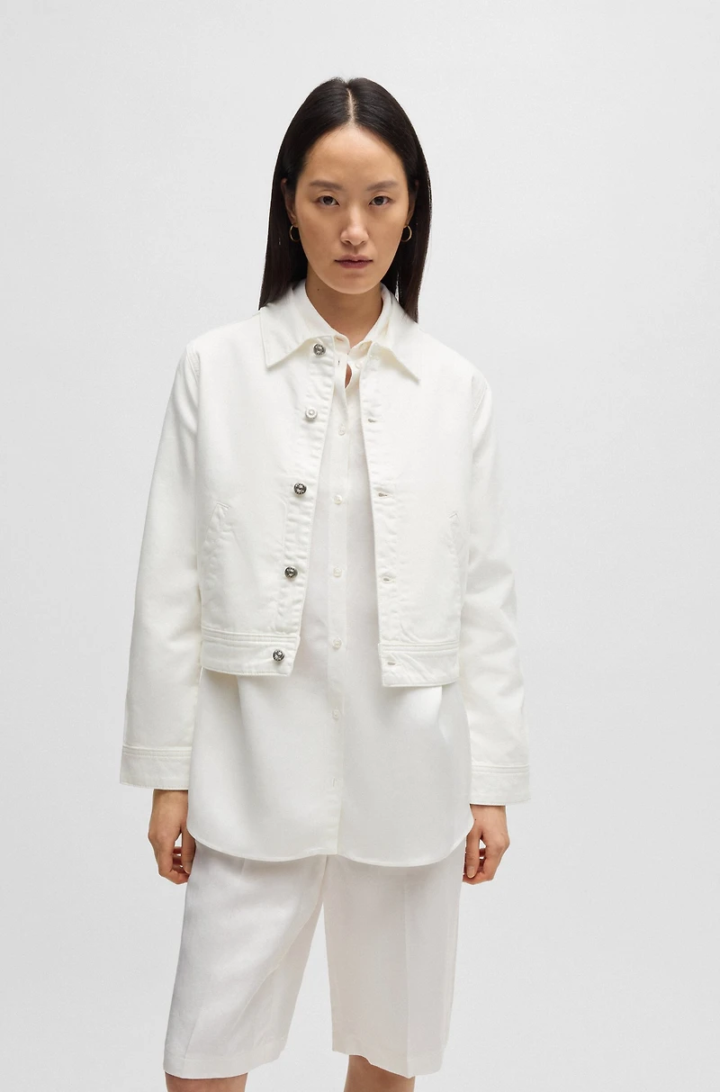 Straight-fit denim jacket white Egyptian cotton