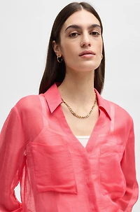 V-neck blouse ramie with collar detail