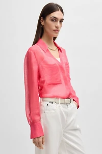 V-neck blouse ramie with collar detail