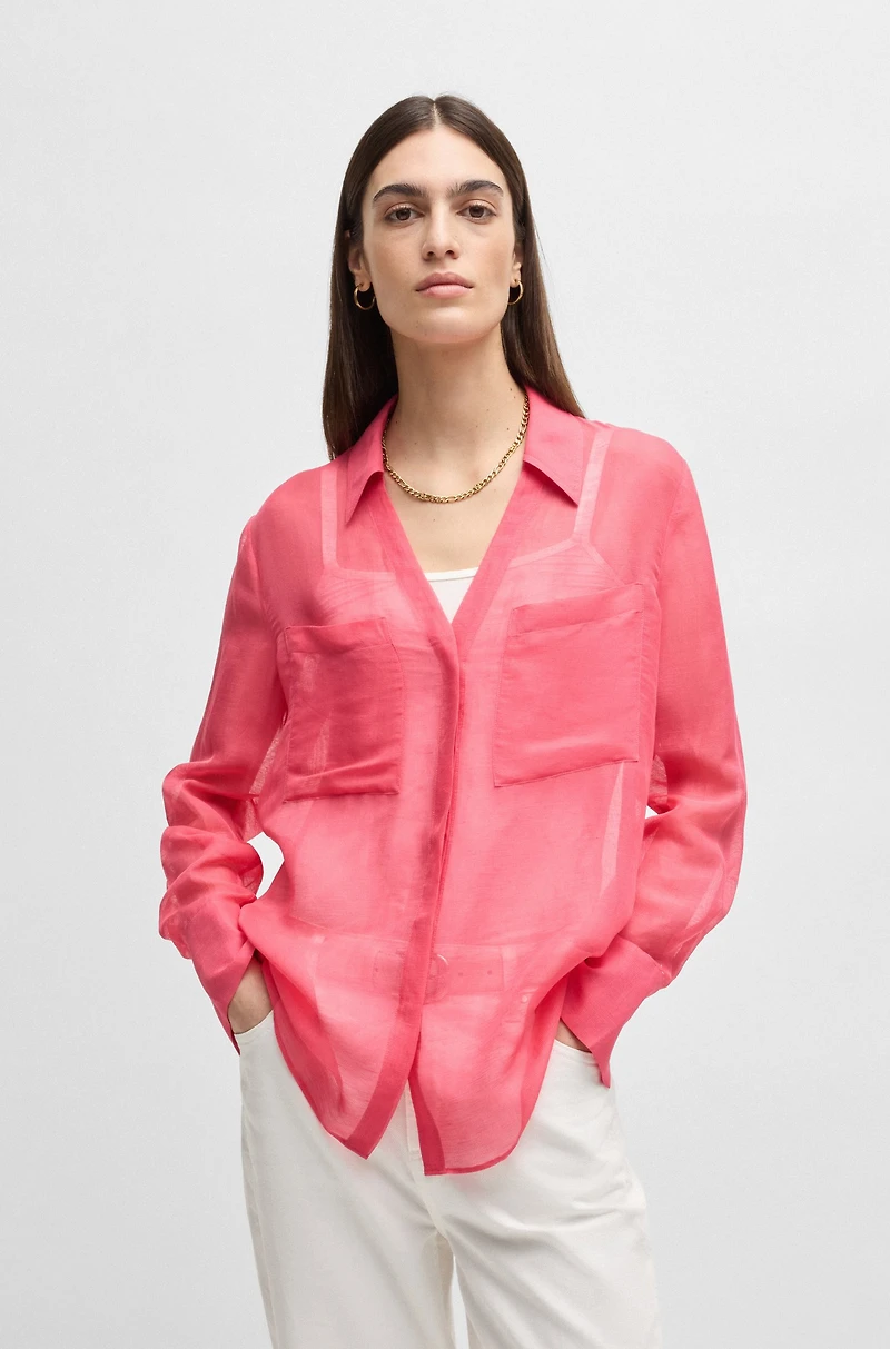 V-neck blouse ramie with collar detail