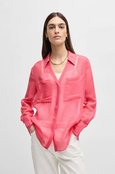 V-neck blouse ramie with collar detail