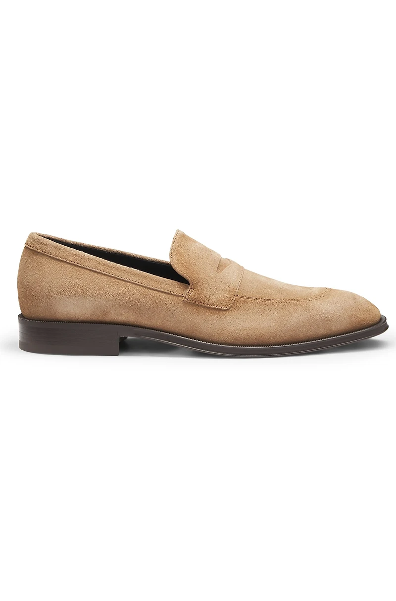 Italian-made suede loafers with penny trim
