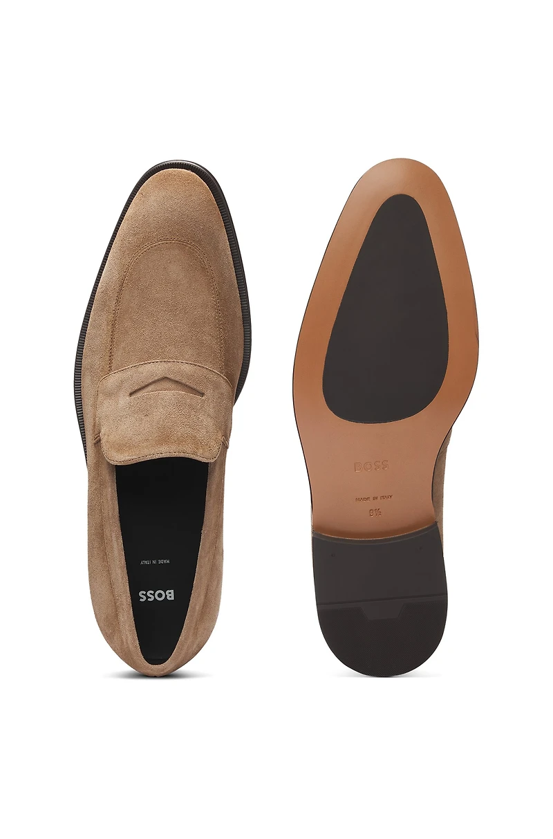 Italian-made suede loafers with penny trim