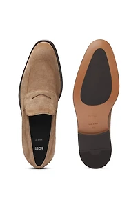 Italian-made suede loafers with penny trim
