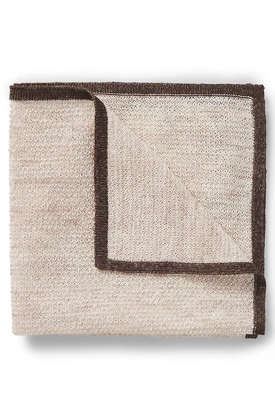 Silk-linen pocket square with contrast border