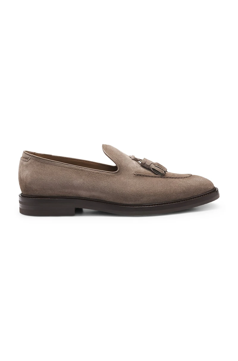 Suede loafers with tassel trim