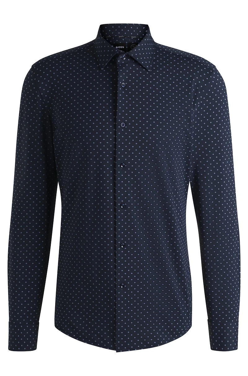 Slim-fit shirt geometric-print performance-stretch fabric