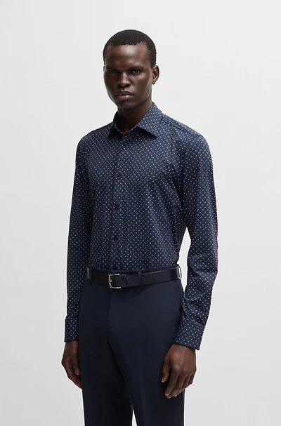 Slim-fit shirt geometric-print performance-stretch fabric