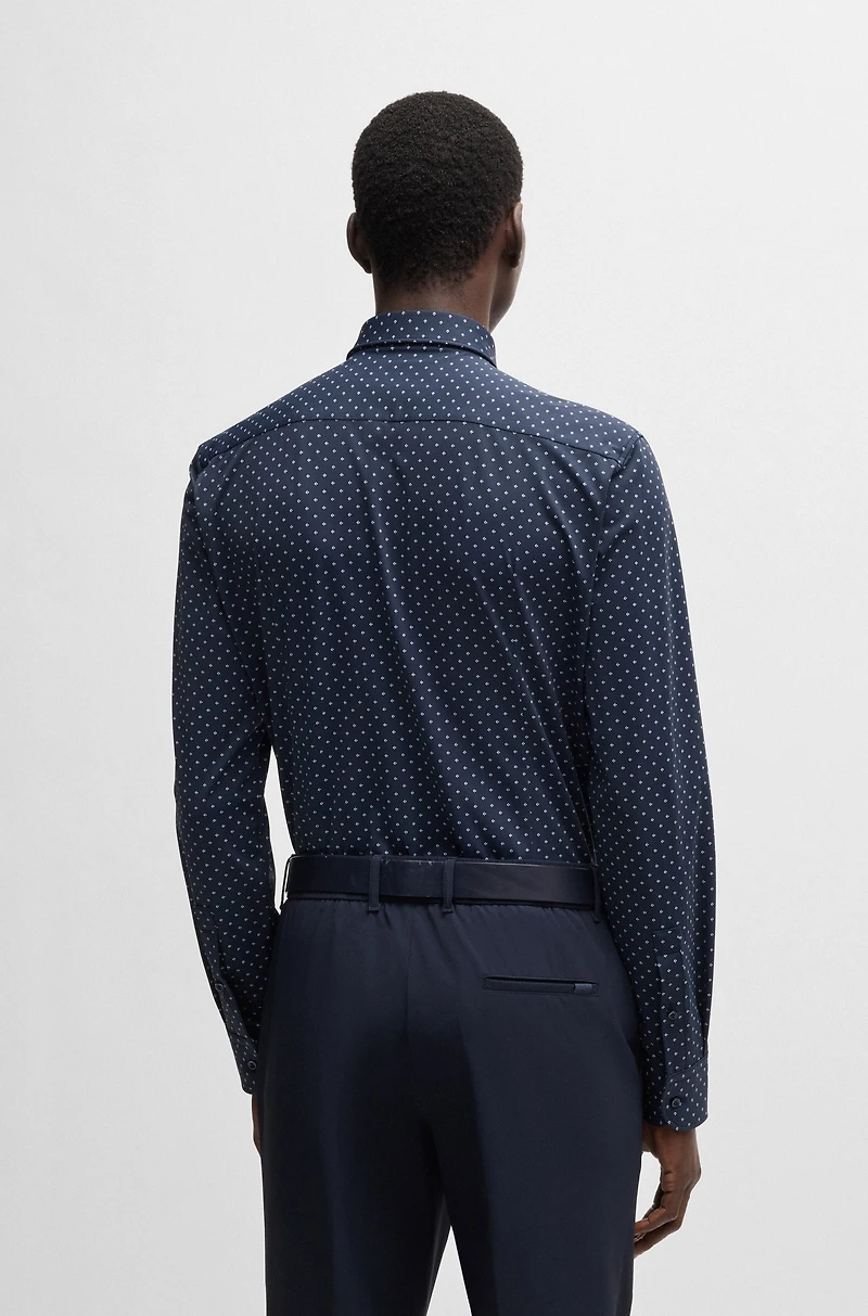 Slim-fit shirt geometric-print performance-stretch fabric