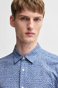 Slim-fit shirt floral-print performance fabric
