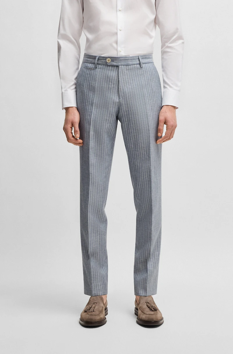 Slim-fit trousers striped wool and linen
