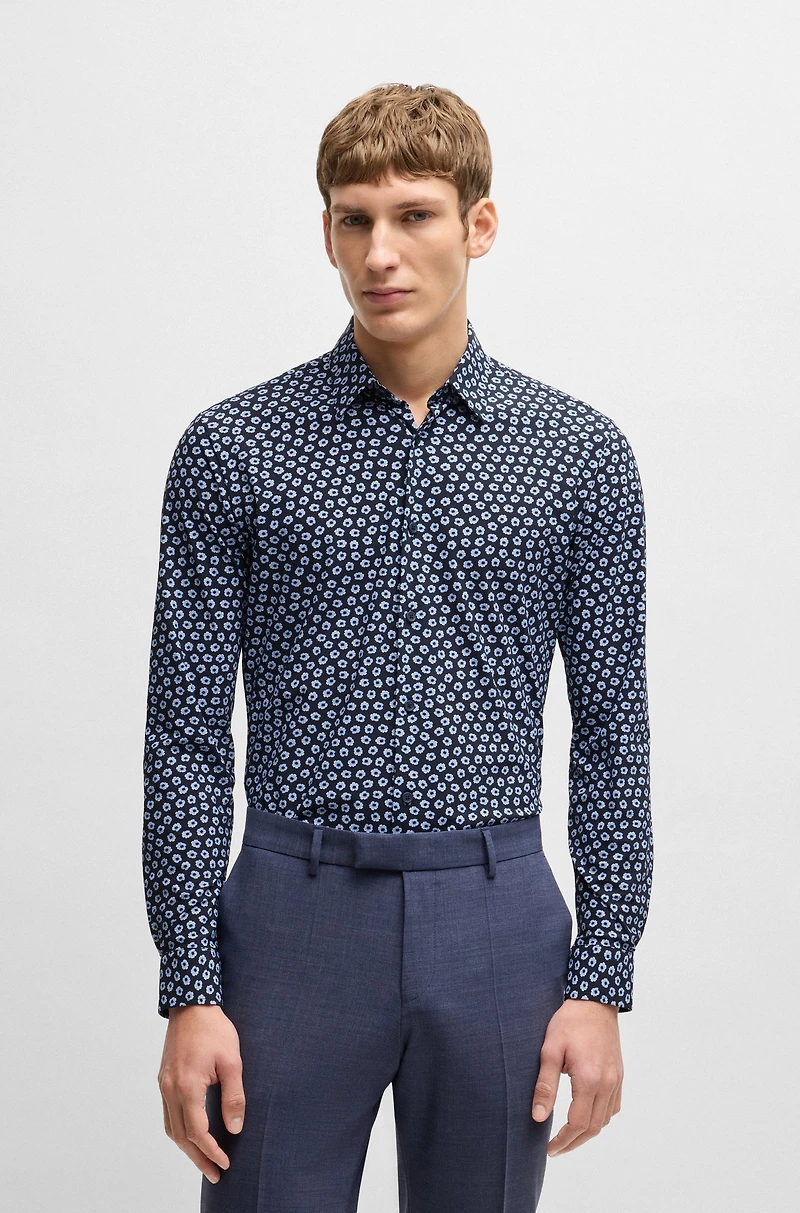 Slim-fit shirt floral-print performance-stretch jersey