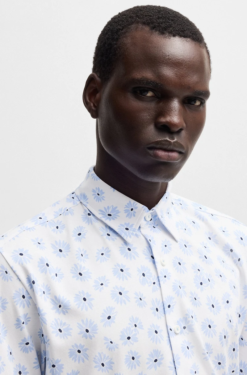 Slim-fit shirt a floral-print cotton blend