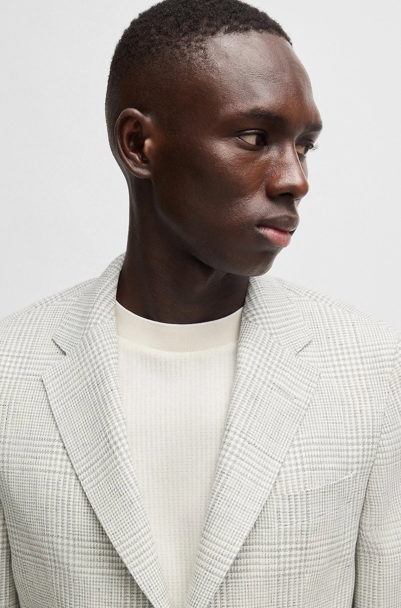 Slim-fit blazer checked linen and wool