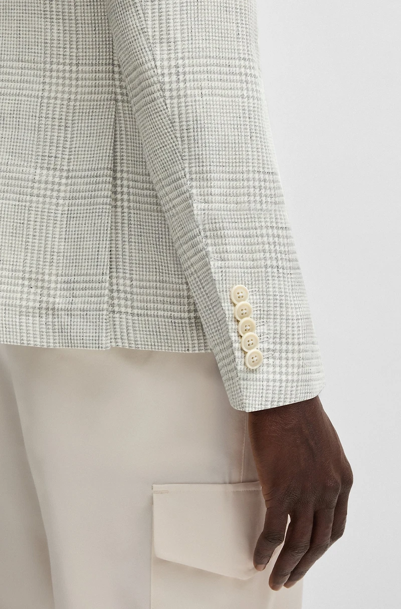 Slim-fit blazer checked linen and wool
