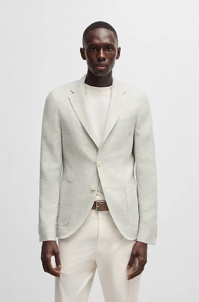 Slim-fit blazer checked linen and wool