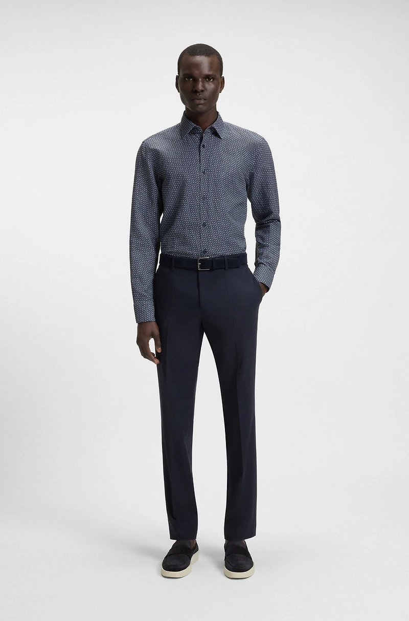 Casual-fit shirt monogram-print linen-cotton chambray