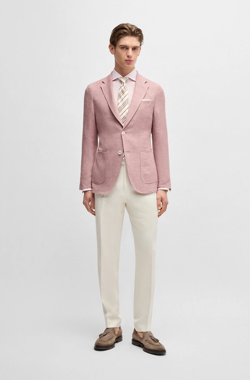 Slim-fit blazer linen, wool, silk and stretch