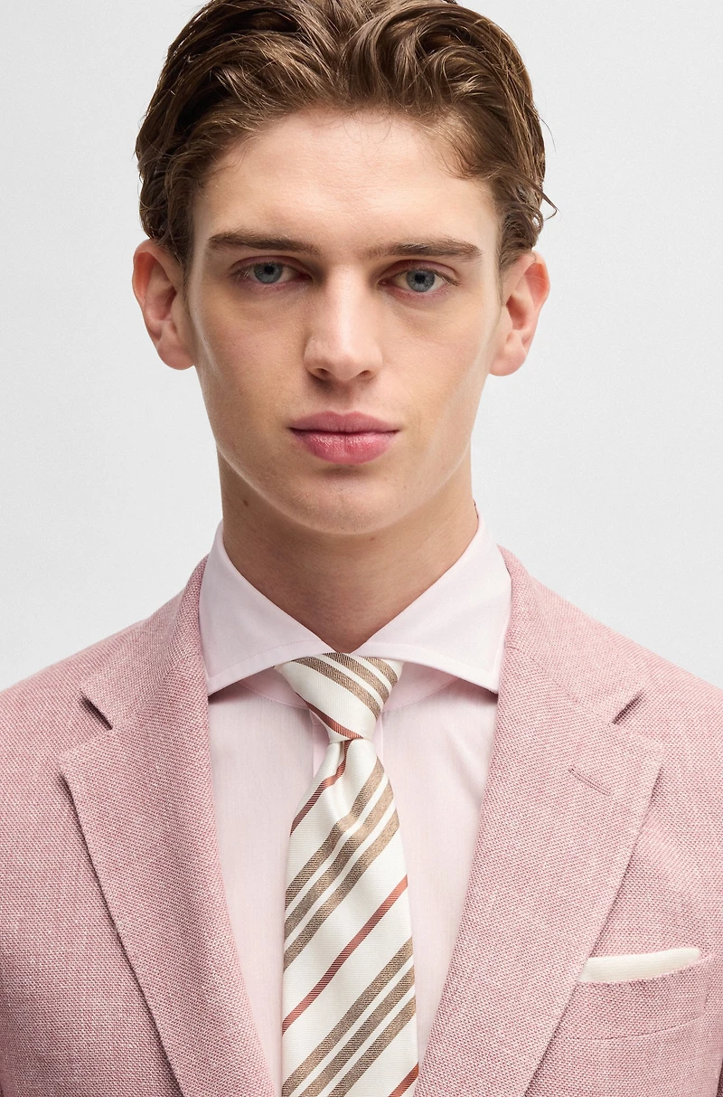Slim-fit blazer linen, wool, silk and stretch
