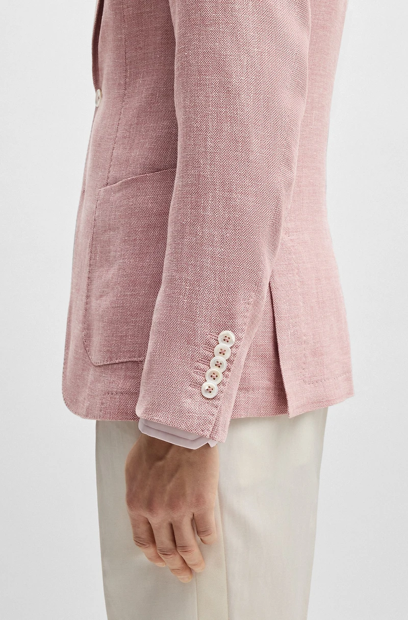 Slim-fit blazer linen, wool, silk and stretch