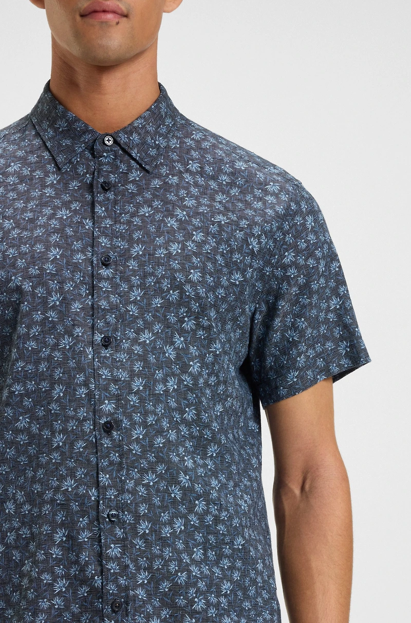 Slim-fit shirt floral-print stretch linen