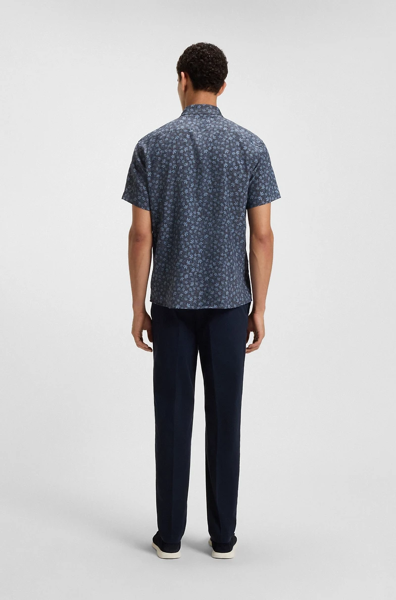 Slim-fit shirt floral-print stretch linen