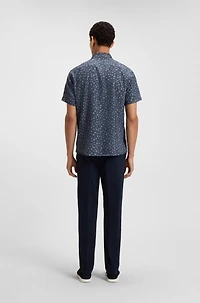 Slim-fit shirt floral-print stretch linen
