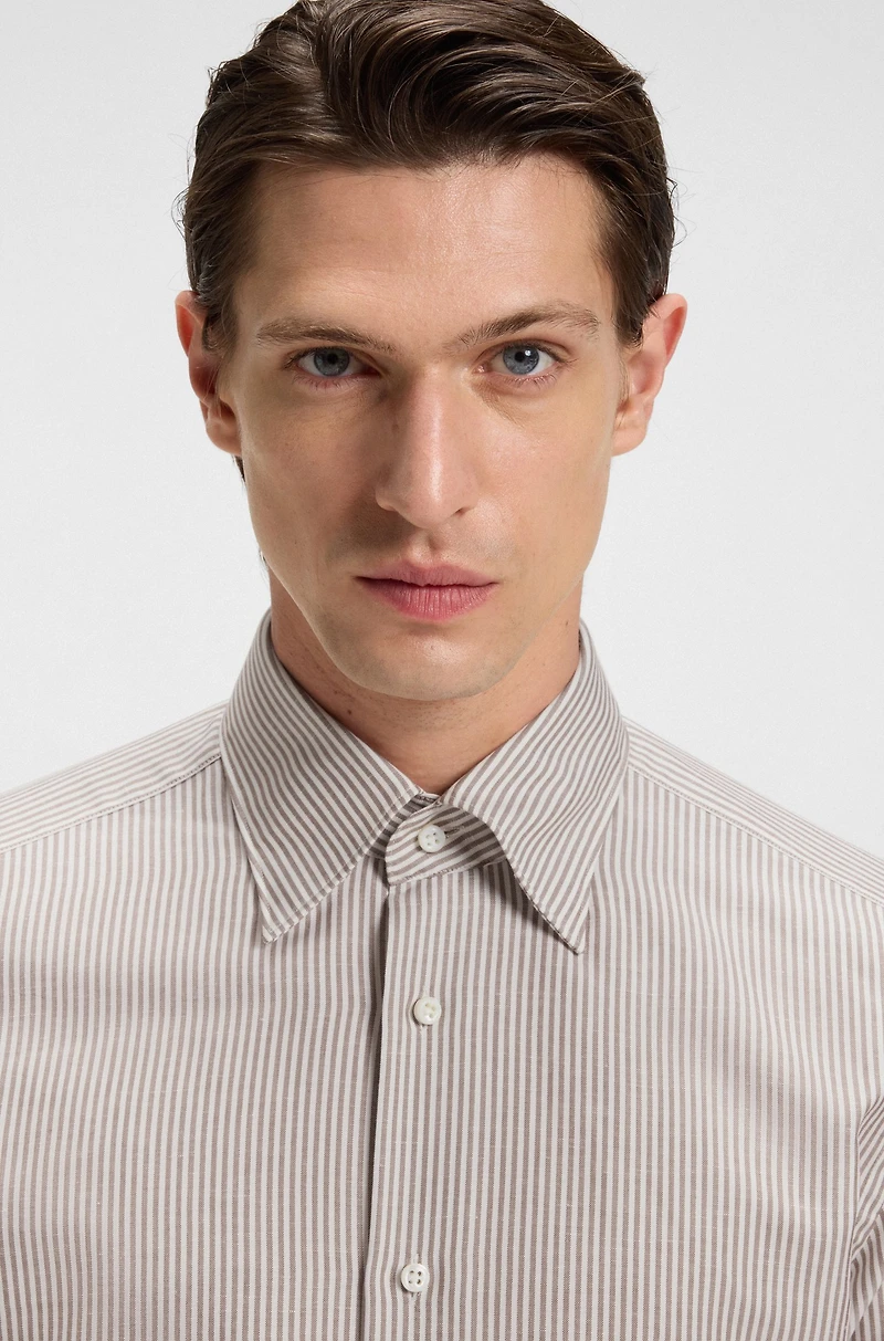 Slim-fit shirt striped cotton, linen and silk