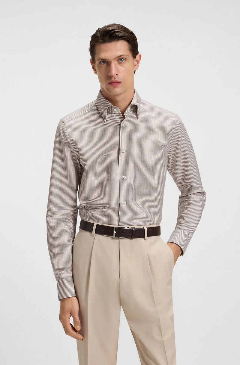 Slim-fit shirt striped cotton, linen and silk