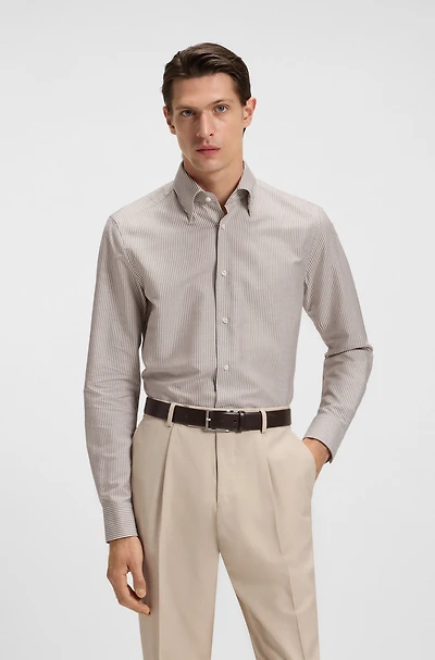Slim-fit shirt striped cotton, linen and silk