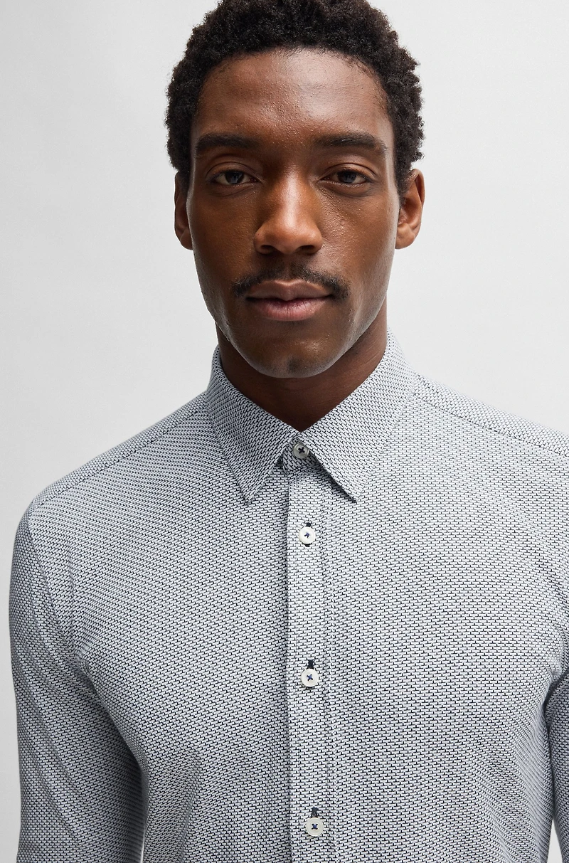 Slim-fit shirt patterned cotton jacquard