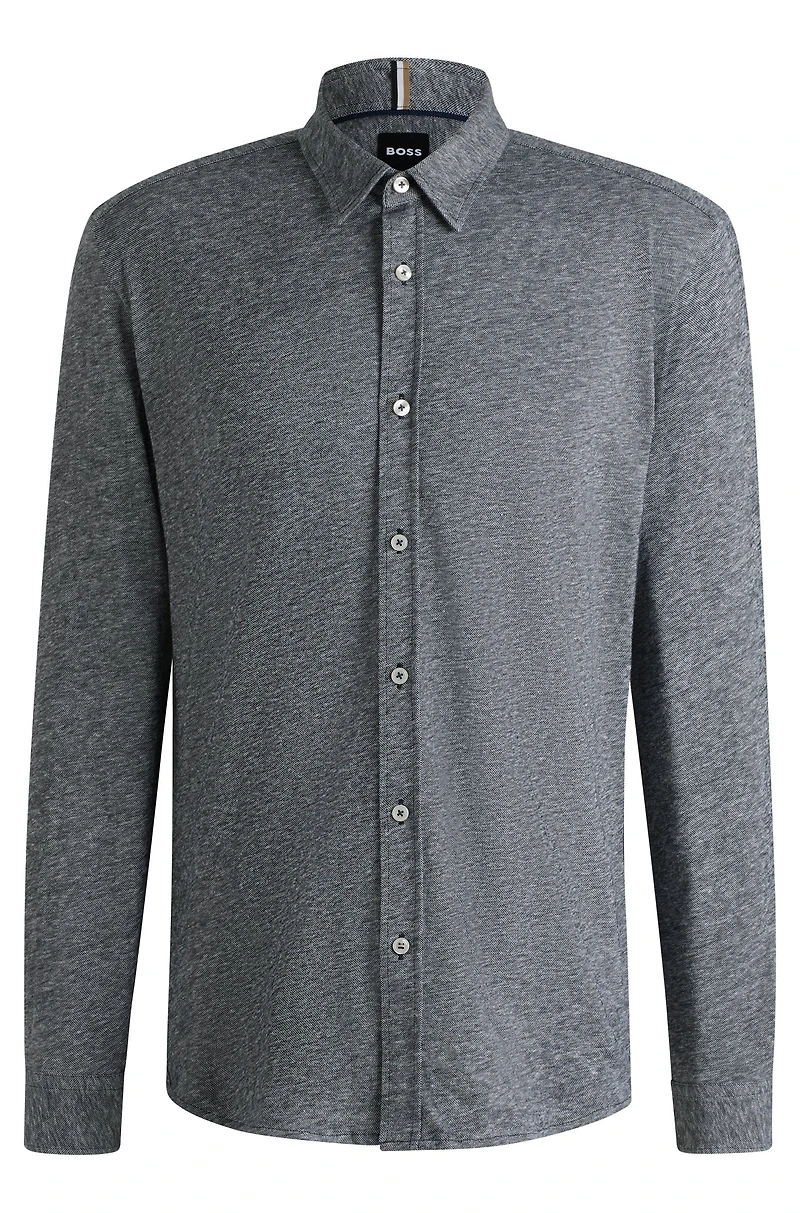 Slim-fit shirt slub cotton-linen jersey