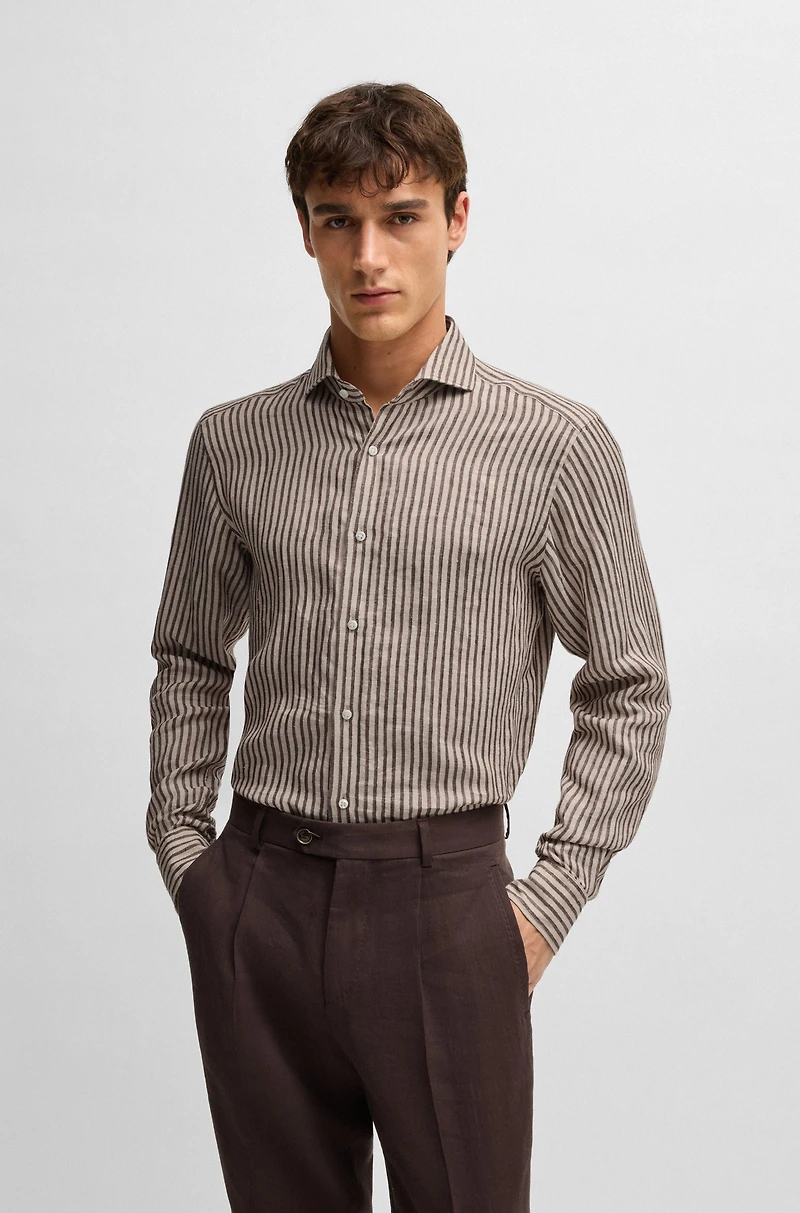 Regular-fit shirt striped Italian-made linen