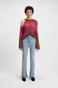 Bootcut jeans blue stretch denim with slit hems
