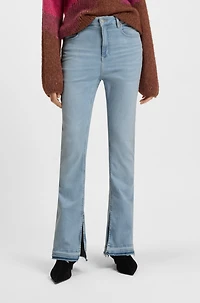 Bootcut jeans blue stretch denim with slit hems