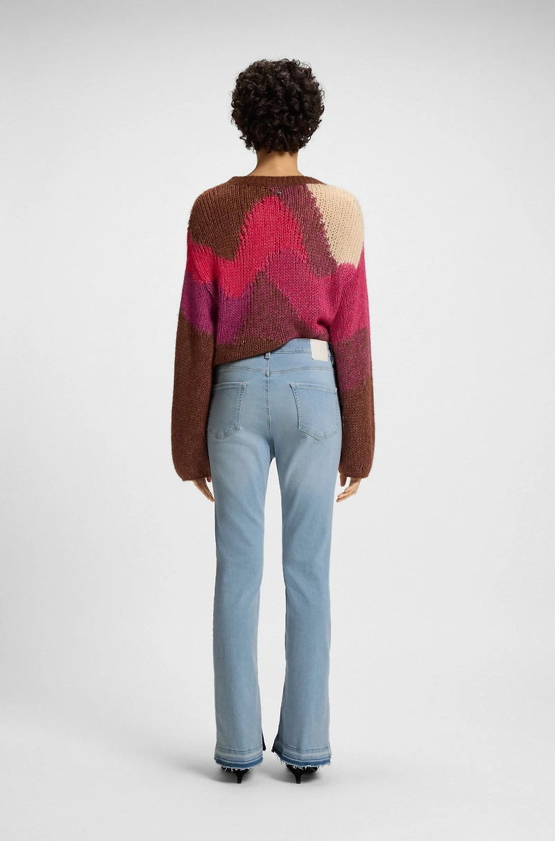 Bootcut jeans blue stretch denim with slit hems